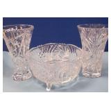 489 - CUT CRYSTAL VASES & FOOTED BOWL (N19)