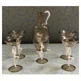 488 - BIMINI GLASS ART DECO DECANTER & STEMWARE