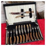11 - VINTAGE CUTLERY SET WITH STAG ANTLER HANDLES
