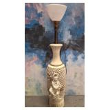 11 - MID-CENTURY LAMP WITH CHALKWARE BASE 44"T