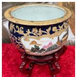 11 - ASIAN PORCELAIN PLANTER POT WITH STAND (C44)