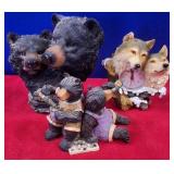 N - WOLF CLOCK & BEAR FIGURINES (N111)