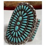 STERLING S. TURQUOISE MARKED DLW NAVAJO ARTIST 72G
