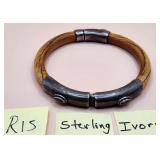 502 - STERLING SILVER & IVORY BANGLE BRACELET (R15