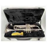 VINTAGE SILVER TRUMPET IN BOX WITH ACCESSORIES