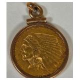 Q - INDIAN HEAD $2.5 GOLD COIN PENDANT (W17)