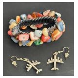 VINTAGE POLISHED STONE & SHELL BRACELET -