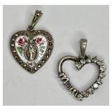 LOT OF 2 VINTAGE STERLING SILVER HEART PENDANTS