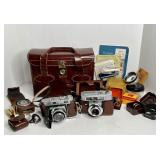 LOT OF KODAK CAMERAS, LENSES, ACCESSORIES IN CASE