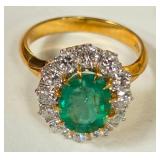 Q - 18K GOLD, EMERALD & DIAMOND RING SIZE 7 (W19)