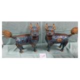 S - TWO VINTAGE CLOISONNE TEMPLE DOGS (C217)