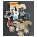 LARGE LOT OF VINTAGE COINS, POCKET KNIVES, ETC