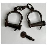 ANTIQUE CAST IRON PRISONER HANDCUFFS WITH KEY