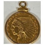 Q - INDIAN HEAD $2.5 GOLD COIN PENDANT (W16)