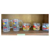 Q - FIVE VINTAGE GLASS CHARACTER MUGS (K2)