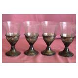 Q -VINTAGE SILVER PLATE STEMWARE WITH ETCHED GLASS