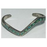 STERLING SILVER TURQUOISE CUFF BRACELET 18.7 GRS