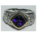 STERLING SILVER /14K AMETHYST RING 7.8 GRS
