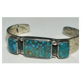 STERLING SILVER TURQUOISE CUFF BRACELET 50.7 GRS