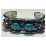 STERLING SILVER TURQUOISE/CORAL CUFF