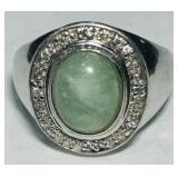 STERLING SILVER GREEN STONE RING 5.8 GRS