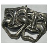STERLING SILVER COMEDY/TRAGEDY BROOCH 9.6 GRS