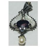 STERLING SILVER/18K BIXBY AMETHYST/IOLITEAND