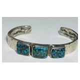STERLING SILVER SIGNED TURQUOISE CUFF BRACELET