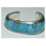 STERLING SILVER TURQUOISE CUFF BRACELET 70 GRS