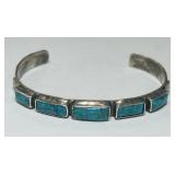 STERLING SILVER SIGNED TURQUOISE CUFF BRACELET