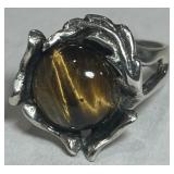 STERLING SILVER TIGER EYE RING 8.5 GRS