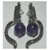 STERLING SILVER AMETHYST/MARCASITE EARRINGS 7.8 GS