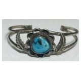 STERLING SILVER TURQUOISE CUFF BRACELET 13.3 GRS