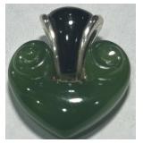 STERLING SILVER JADE HEART PENDANT 6.1 GRS