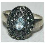 STERLING SILVER MARCASITE & TOPAZ RING 4.30GRS