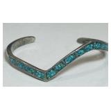 STERLING SILVER TURQUOISE CUFF BRACELET 13.4 GRS
