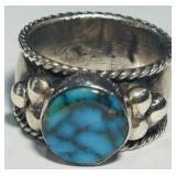 STERLING SILVER TURQUOISE RING 16.1 GRS