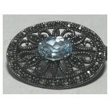 STERLING SILVER TOPAZ/MARCASITE  BROOCH 3.1 GRS