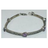 STERLING SILVER MARCASITE/AMETHYST BRACELET 8 GRS