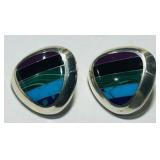 STERLING SILVER INLAID TURQUOISE/LAPIS EARRINGS