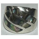 STERLING SILVER ABALONE RING 8.9 GRS