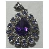 STERLING SILVER TANZANITE & AMETHYST PENDANT 5.80