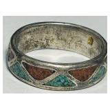 STERLING SILVER TURQUOISE/CORAL RING 8.6 GRS