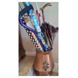N1 - COPPER-TONE UMBRELLA STAND WITH CONTENTS