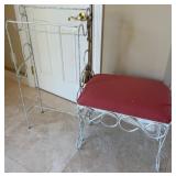 16 - WROUGHT IRON BENCH WITH CUSHION & QUILT RACK