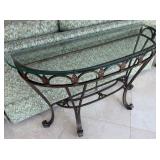 16 - WROUGHT IRON & GLASS CONSOLE TABLE