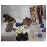 J2 - LOT OF SHOES, CANDLE HOLDERS, PERFUME BOTTLES