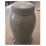 J2 - GLAZED STUDIO POTTERY JAR WITH LID (L75)