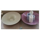 J2 - TWO ART GLASS CENTERPIECE BOWLS, CANDLES