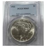 1922 SILVER PEACE DOLLAR MS63